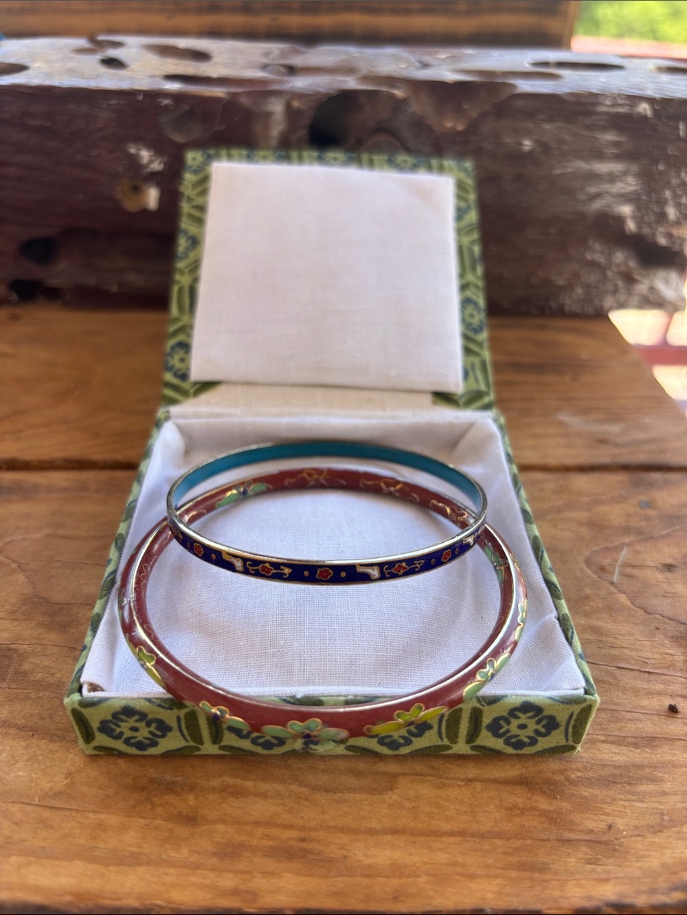 Vintage 1940’s Enamel Bangle Bracelets in Blue and Red